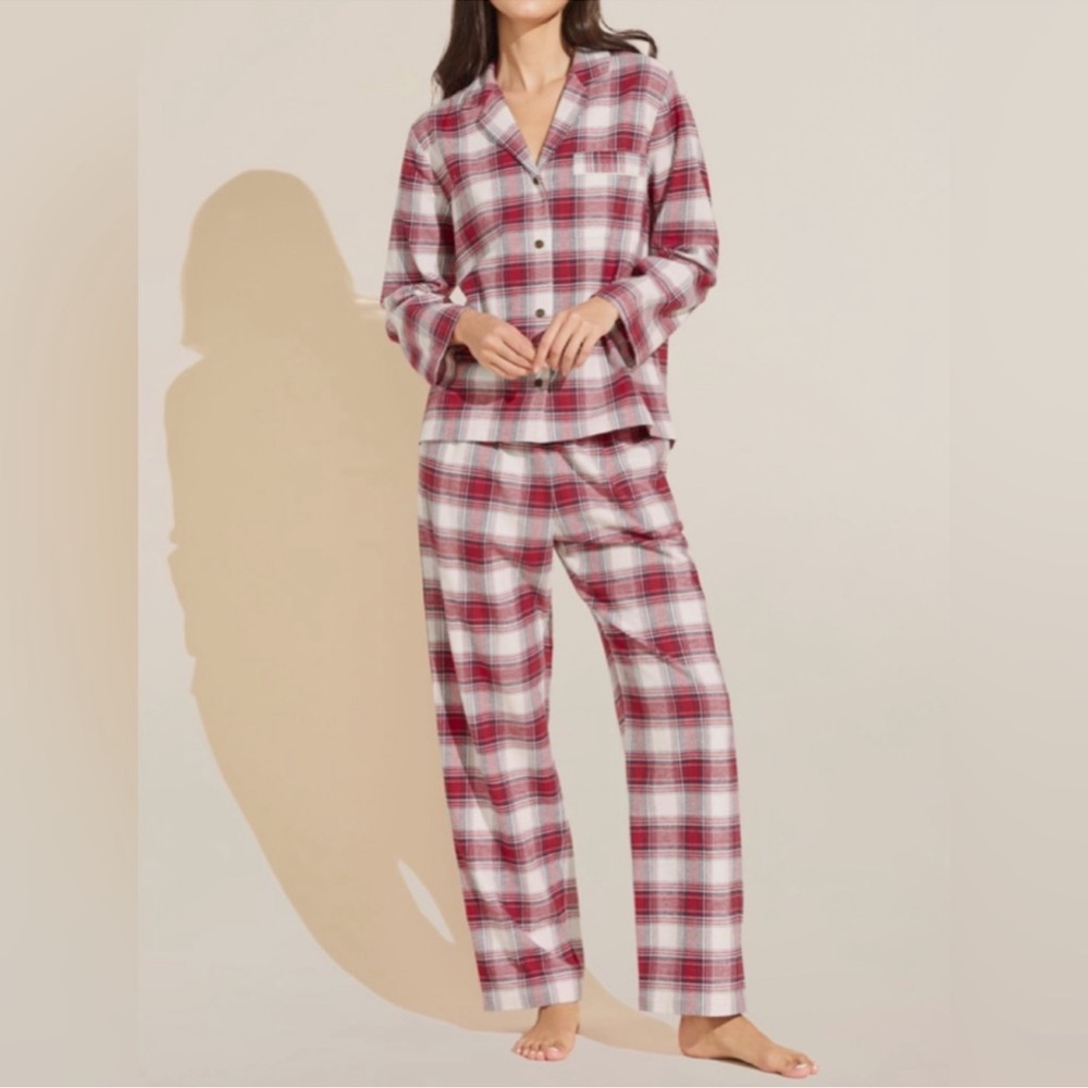 Eberjey Flannel Long PJ Set Tartan Plaid Haute‎ Red